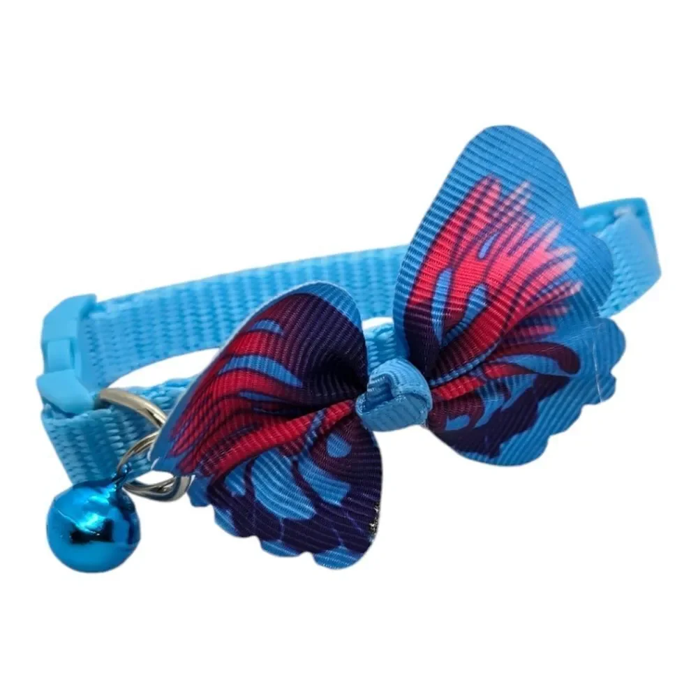 Aqua Butterfly Cat Collar Bell Bow Breakaway Buckle Nylon One Size Adjustable